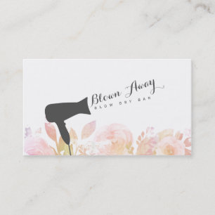 chic modern blow dry bar hairstylist floral pink business card