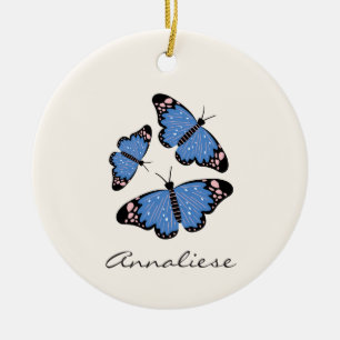 Chic Modern Blue Butterfly Design Personalized Ceramic Ornament