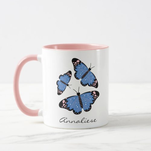 Chic Modern Blue Butterfly Design Personalized Mug