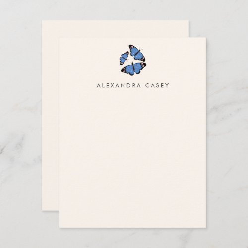 Chic Modern Blue Butterfly Personalized Flat  Note Card