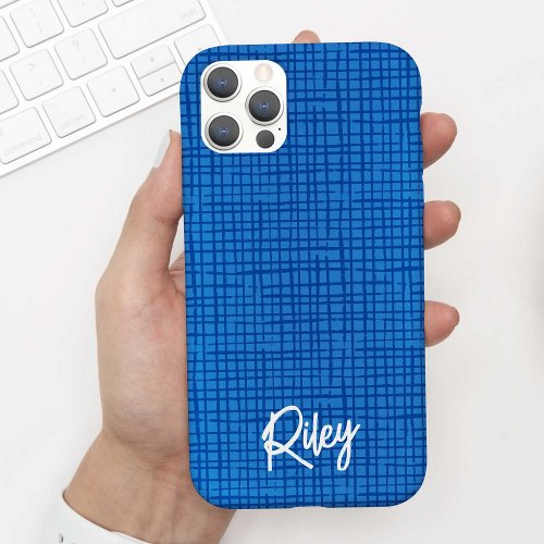 Chic Modern Blue Hand Drawn Pattern Name iPhone 15 Case