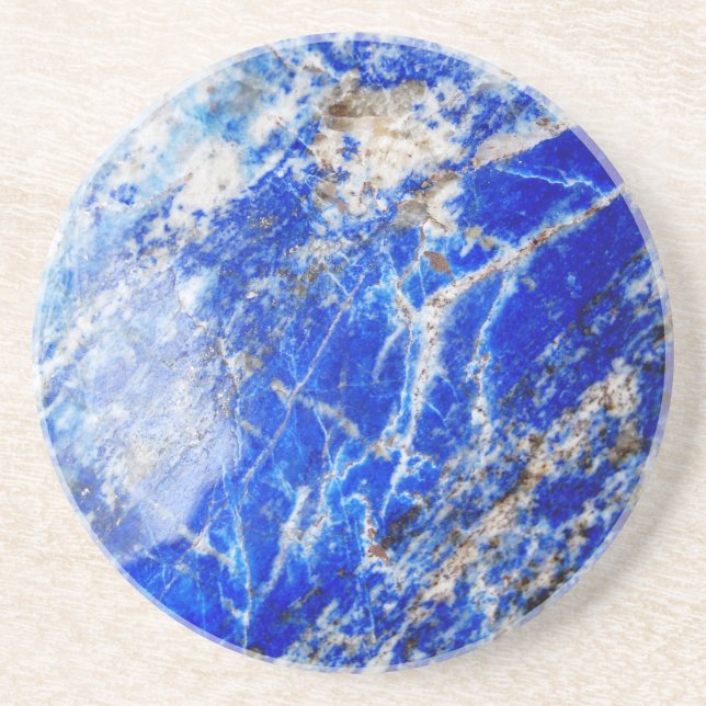Chic Modern Blue Marble Stone Drink Coaster (Front)