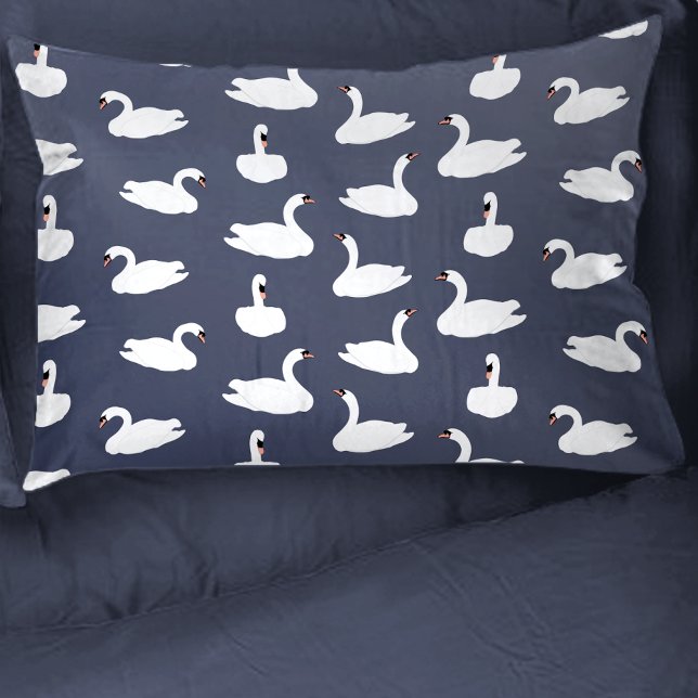 Chic Modern Blue Swan Repeating Pattern Pillow Case (Swan Pillow)