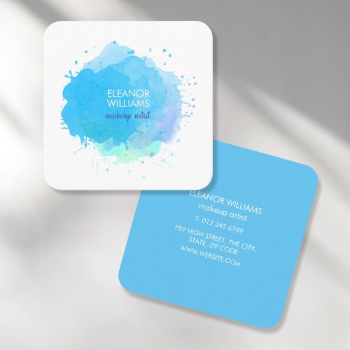 Chic Modern Blue Watercolor Blot Square Business Card