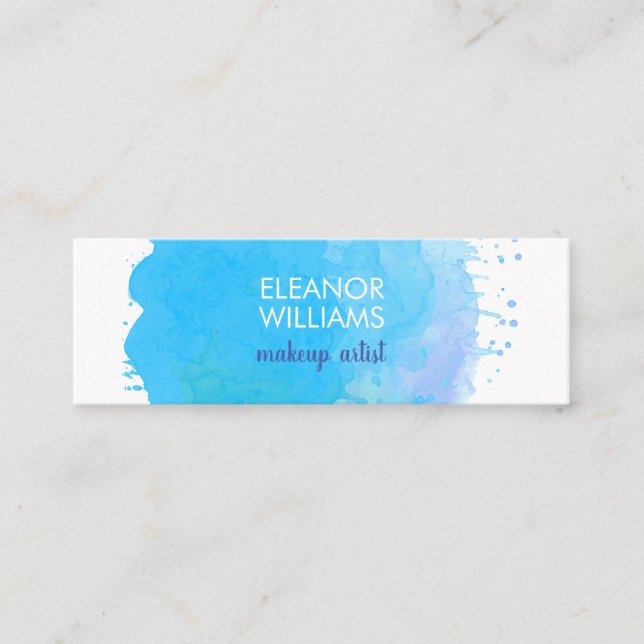 Chic Modern Blue  Watercolor Blot Square Mini Business Card (Front)