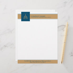 Chic Modern Blue, White, Brown Real Estate Agent Letterhead
