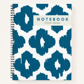 Chic Modern Blue & White Ikat Pattern Personalized Notebook
