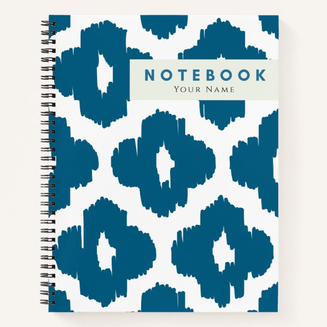 Chic Modern Blue & White Ikat Pattern Personalized Notebook (Front)
