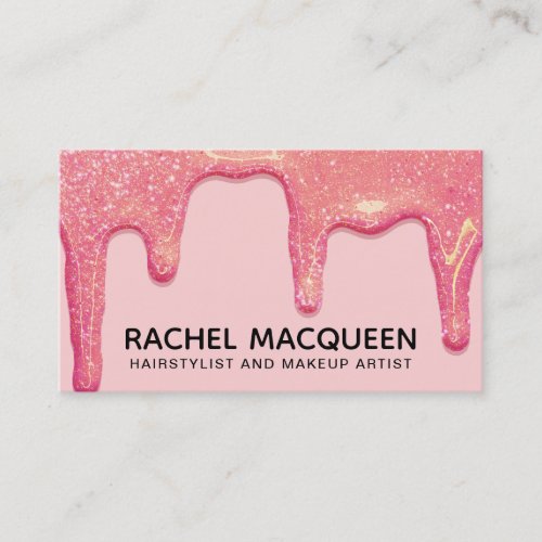 Chic Modern Blush Coral Pink Glitter Drips Business Card