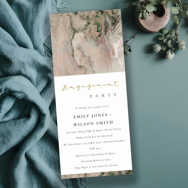 CHIC MODERN BLUSH DUSKY ROSE GOLD AGATE ENGAGEMENT INVITATION (Creator Uploaded)