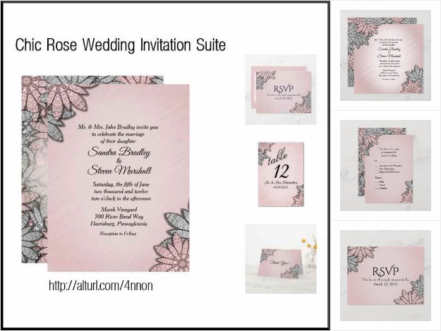 Chic Modern Blush Floral Wedding Invitation Suites