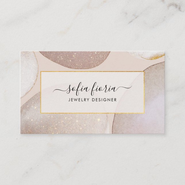 Chic Modern Blush Gold Glitter Jewelry Business Card (Front)