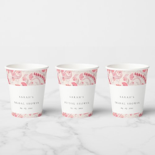 Chic Modern Blush Paisley Typography Bridal Shower Paper Cups