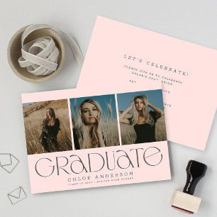 Chic Modern Blush Pink 3 Photo Graduation Announcement