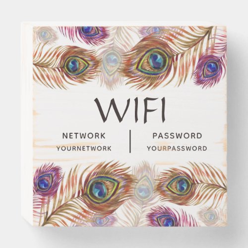 Chic Modern Boho Feather Bohemian Wifi Password Wooden Box Sign