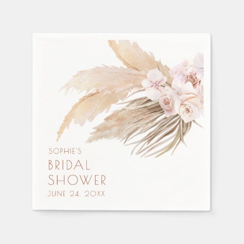 Chic Modern Boho Pampas Grass Bridal Shower  Napkins