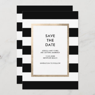 Chic Modern Bold Black White Stripe Rose Gold Foil Invitation