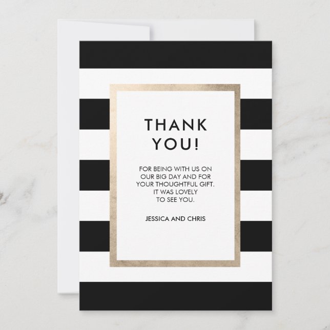 Chic Modern Bold Black White Stripe Rose Gold Foil Thank You Card (Front)