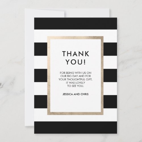 Chic Modern Bold Black White Stripe Rose Gold Foil Thank You Card