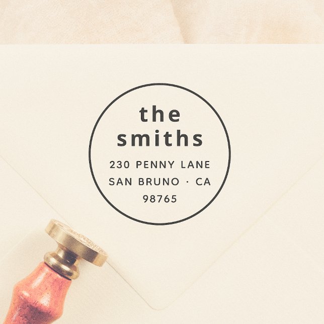 Chic Modern Bold Family Name Circular Address Rubber Stamp (Creator Uploaded)