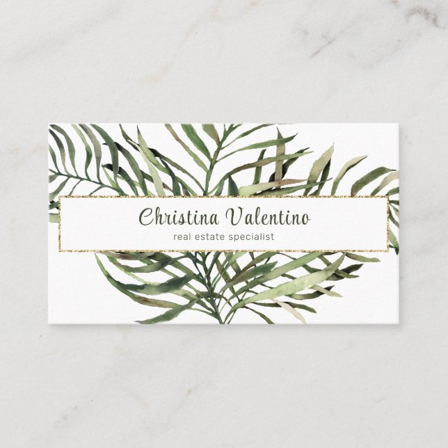 Chic Modern Botanical Greenery Business Card (Front)