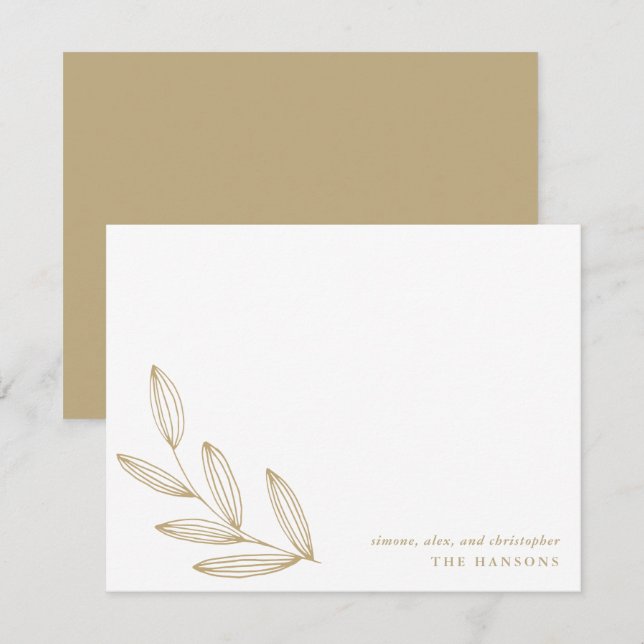 Chic Modern Botanical Sprout Tan Cream and White Note Card (Front/Back)