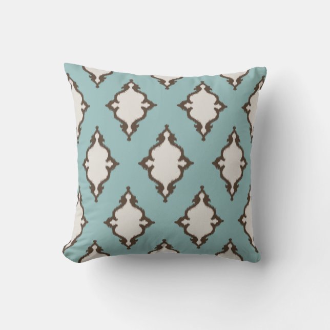 Chic modern brown teal ikat tribal pattern throw pillow (Front)