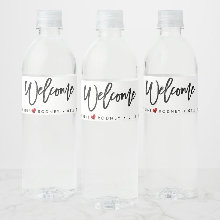 Chic+modern Brush Script Event Welcome Water Bottle Label 