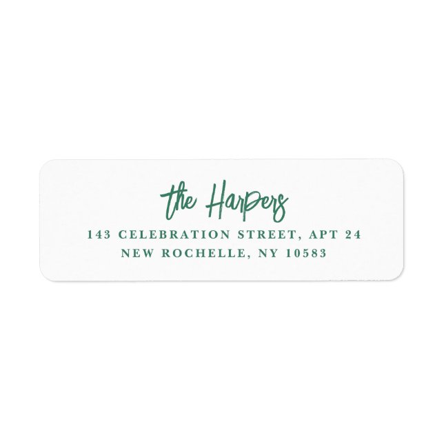 Chic Modern Brush Script Legible Emerald Address Label (Front)