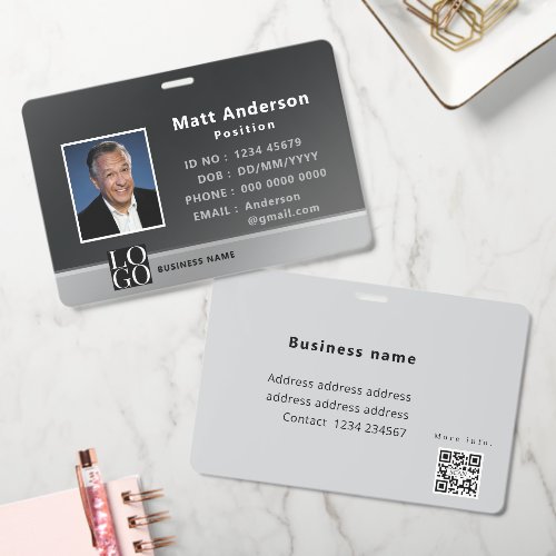 Chic Modern Business ID Black Silver Grey Badge