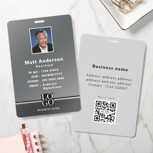 Chic Modern Business ID Silver Grey Black Badge