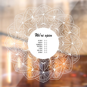Chic Modern Business Opening Hours Mandala Window Cling