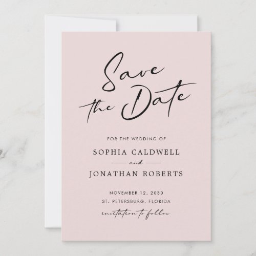 Chic Modern Calligraphy Blush Pink Simple Wedding Save The Date