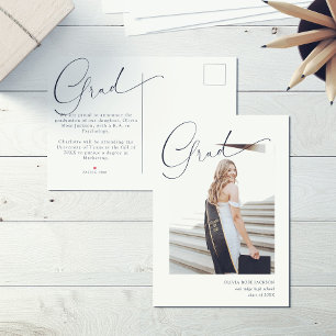 Chic Modern Calligraphy Photo Graduation Announcement Postcard