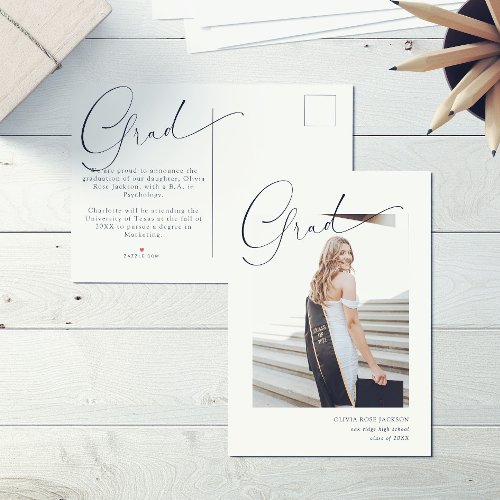 Chic Modern Calligraphy Photo Graduation Announcement Postcard