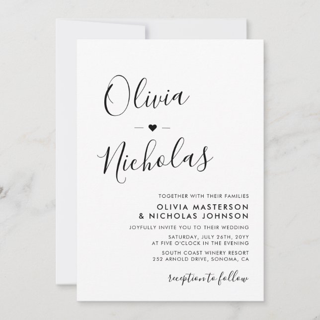 Chic Modern Calligraphy Script Monogram Wedding Invitation (Front)