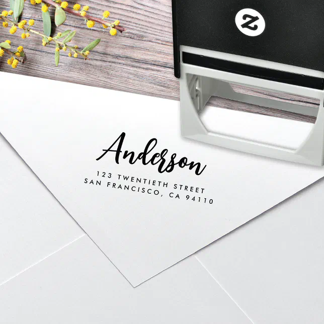 Modern Ink Stamp Design Chic Modern Calligraphy Script Name Return Address Self-inking Stamp ...