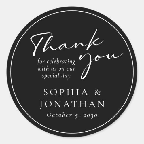 Chic Modern Calligraphy Wedding Favor Thank You Classic Round Sticker