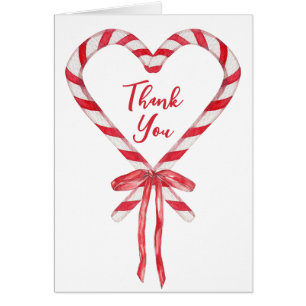 Chic Modern Candy Cane and Bow Christmas Thank You Cards