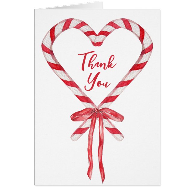 Chic Modern Candy Cane and Bow Christmas Thank You Cards (Front)