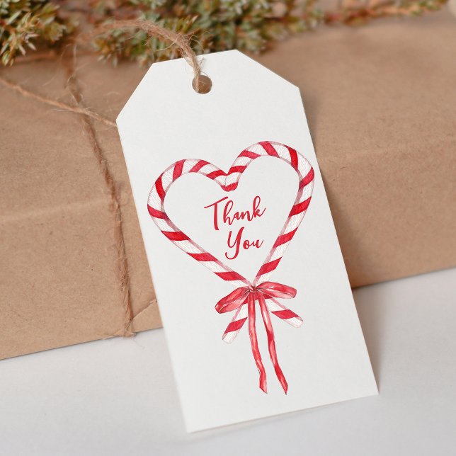 Chic Modern Candy Cane and Bow Christmas Thank You Gift Tags (Creator Uploaded)