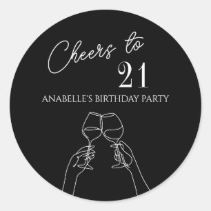 Chic modern cheers to 21st birthday party classic round sticker