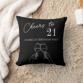 Chic modern cheers to 21st birthday party throw pillow