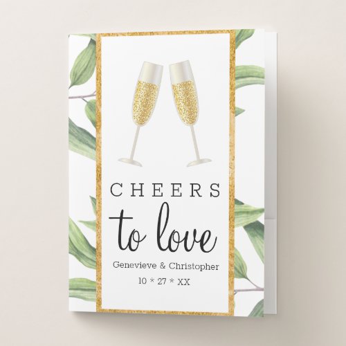 Chic Modern Cheers to Love Gold Botanical Wedding Pocket Folder