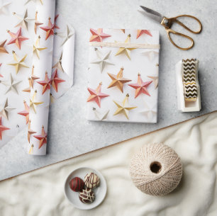 Chic Modern Christmas Star Ornaments Wrapping Paper