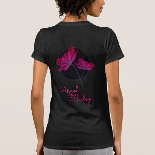   Chic Modern Classy Black Pink Girly Flowers Name T_Shirt