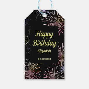 Chic Modern Colorful Fireworks Black Birthday Gift Tags