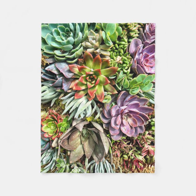 Chic Modern Colorful Succulent photo pattern Fleece Blanket (Front)