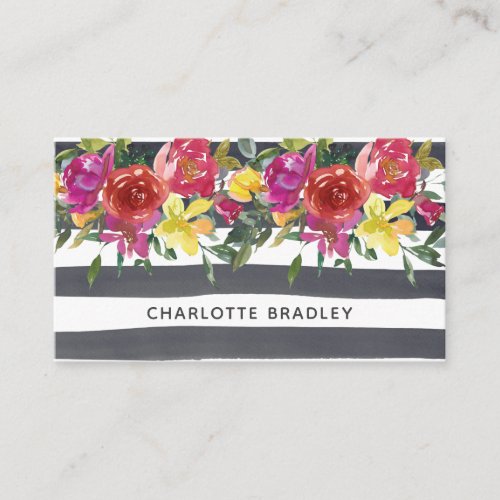 Chic Modern Colorful Watercolor Floral Business Card