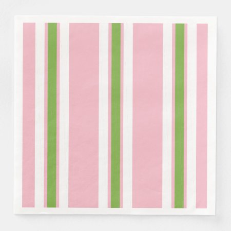 Chic Modern Cool Green/white Stripes On Pink Paper Dinner Napkins